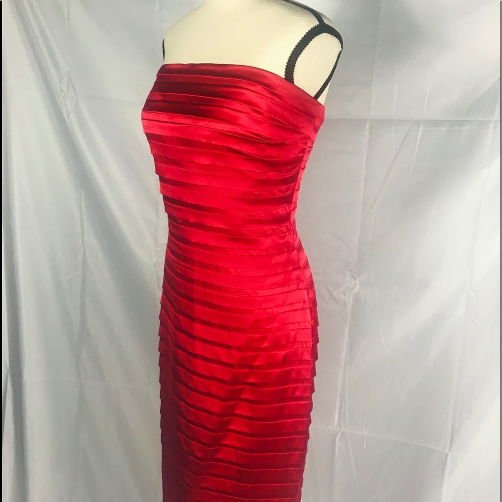 Tadashi Shoji Silk, Red, Strapless, Pleated Dress